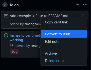 Convert card to issue