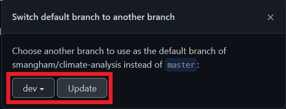 Switching the default branch to dev