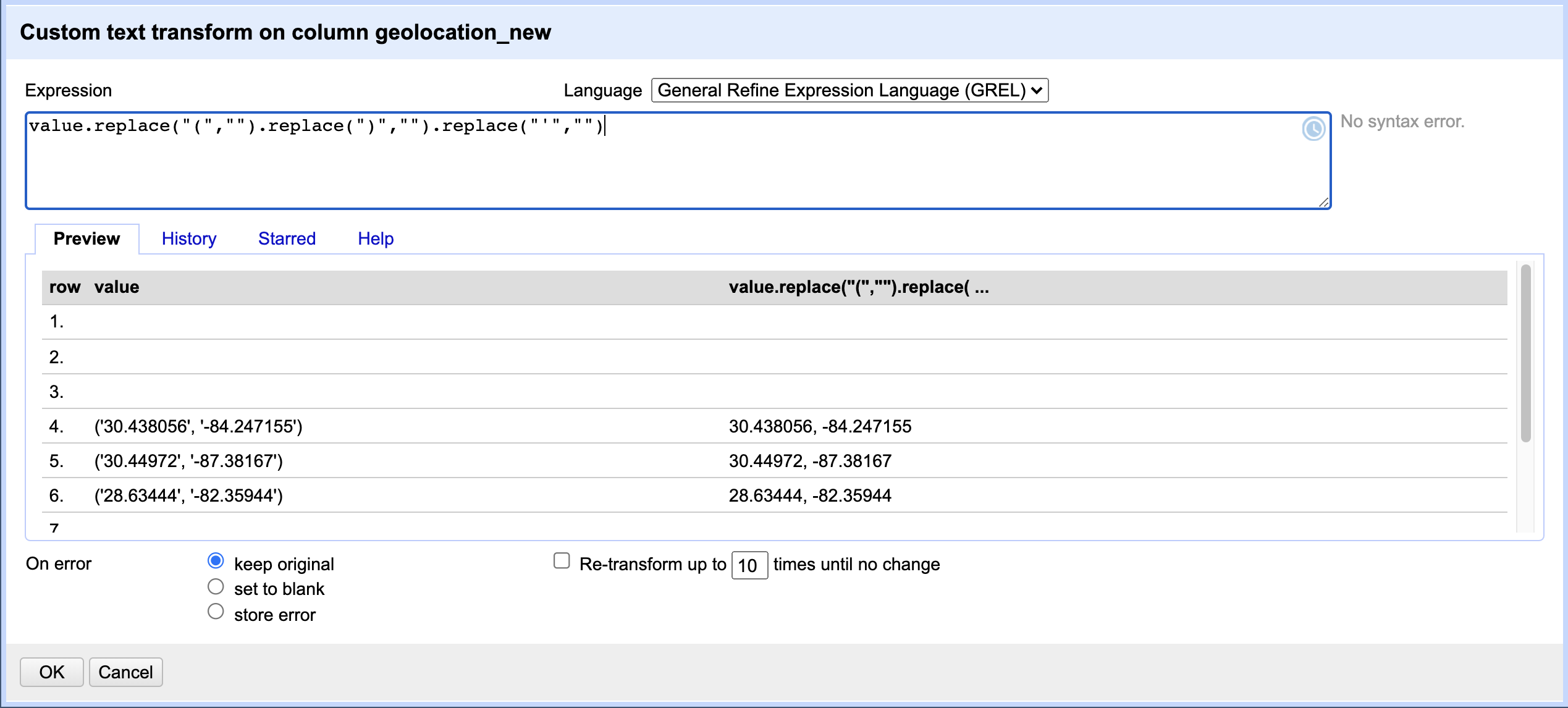 Transform data using GREL expression