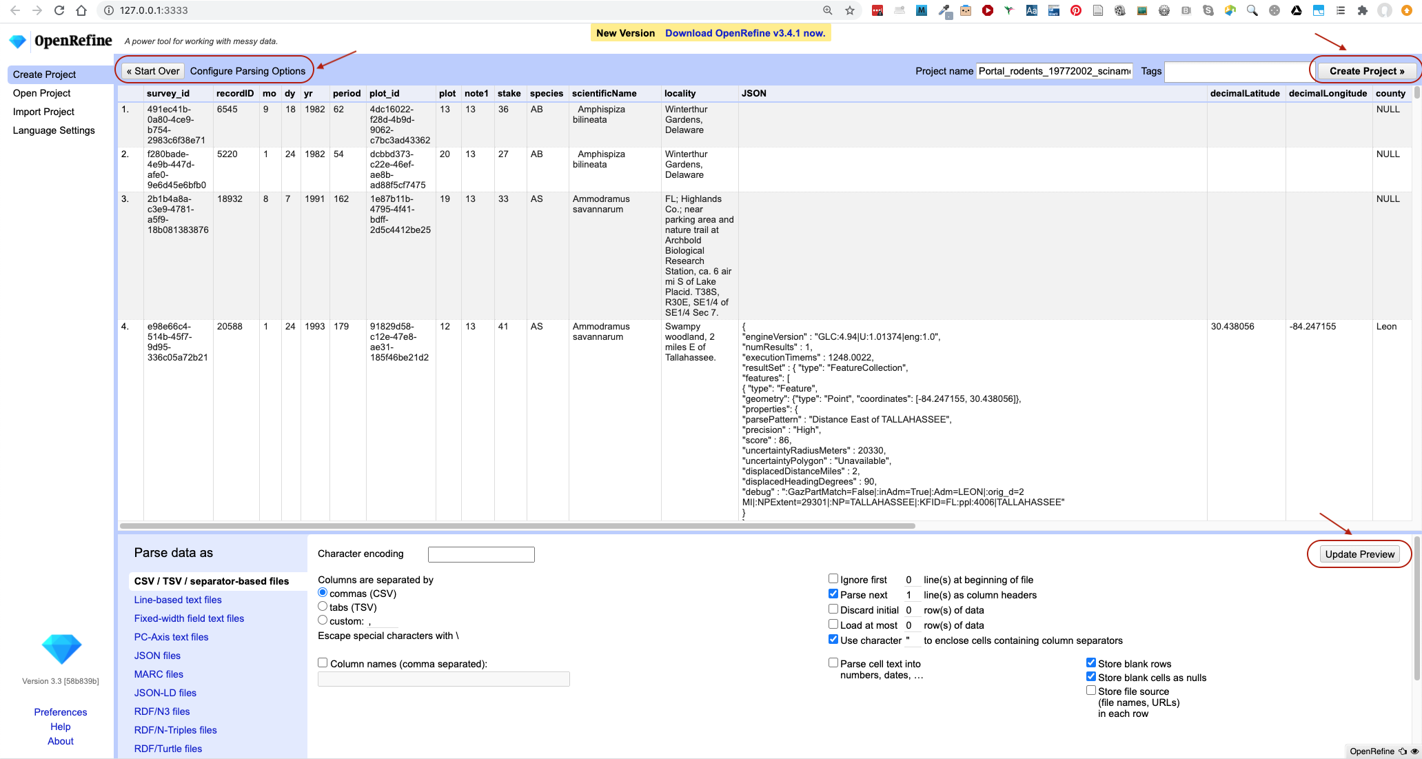 OpenRefine Import Data