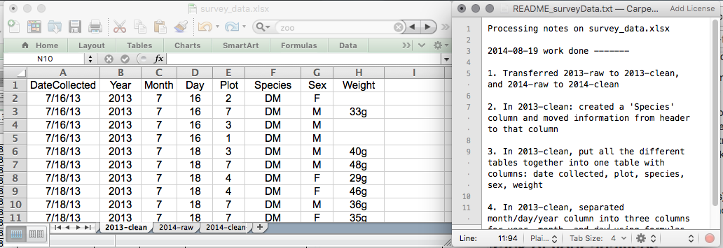 spreadsheet setup