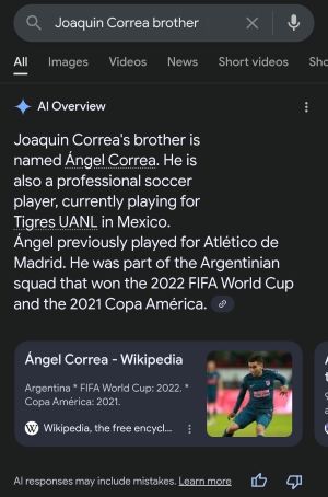 AI Overviews result for Joaquin Correa brother, 10 August 2025