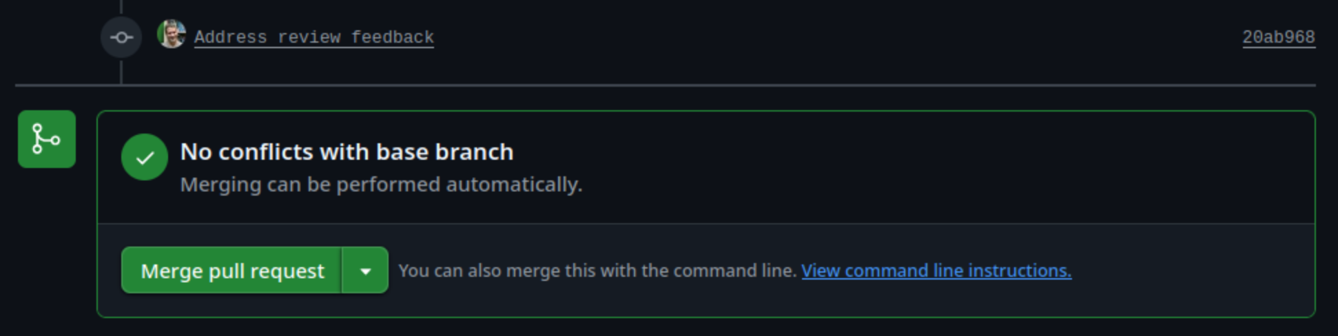 Merge pull request option, visible at the bottom of the conversations tab