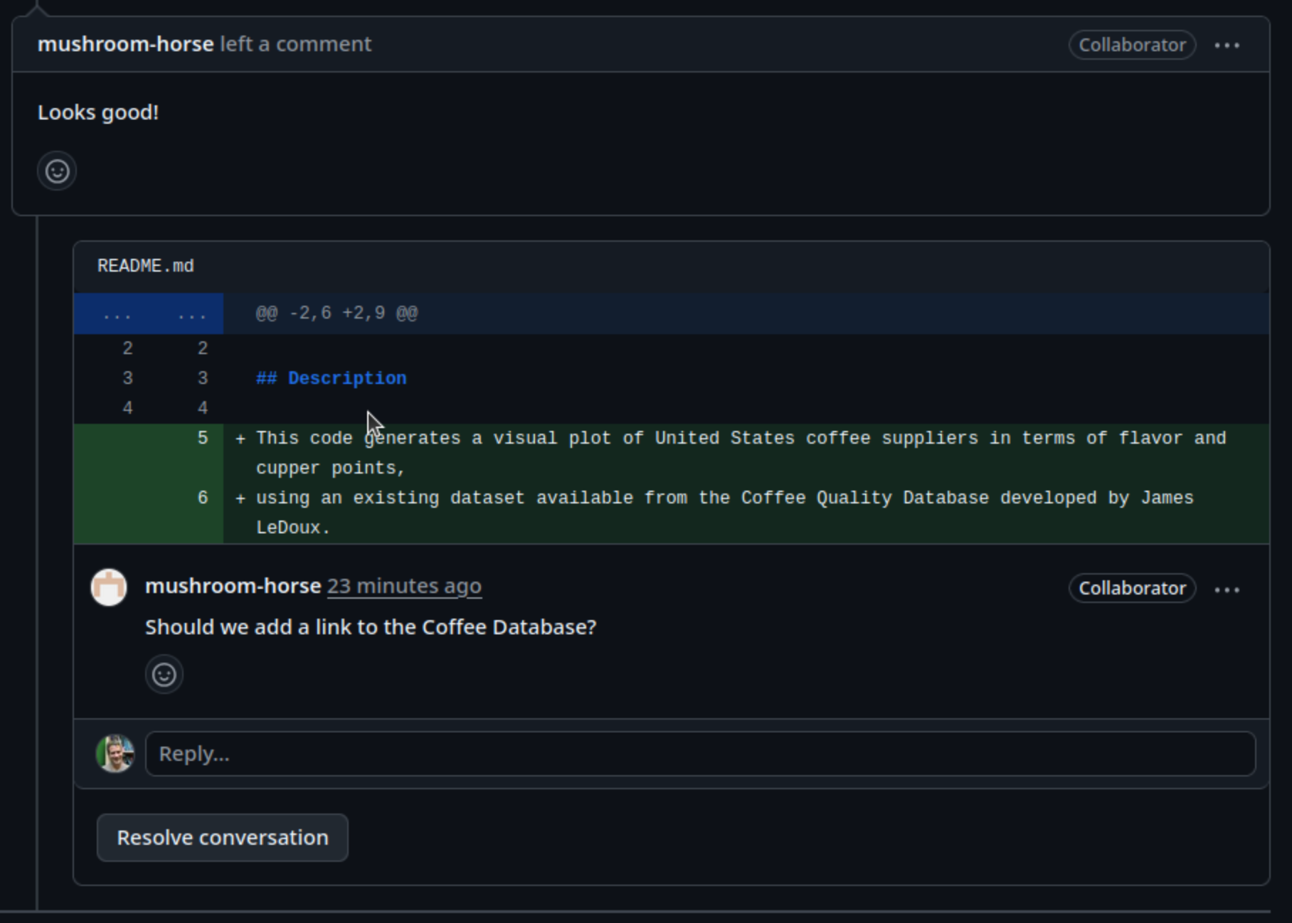 Observe review feedback in the conversayions tab