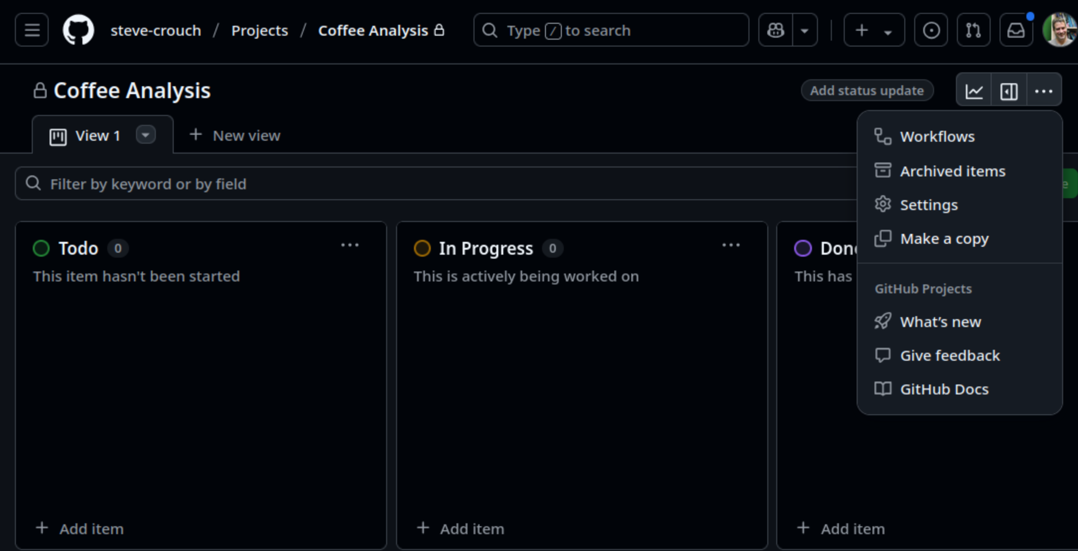 Access settings for a project board
