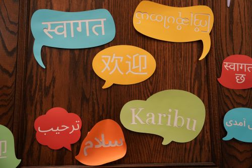 photo of speach bubbles with words in different languages