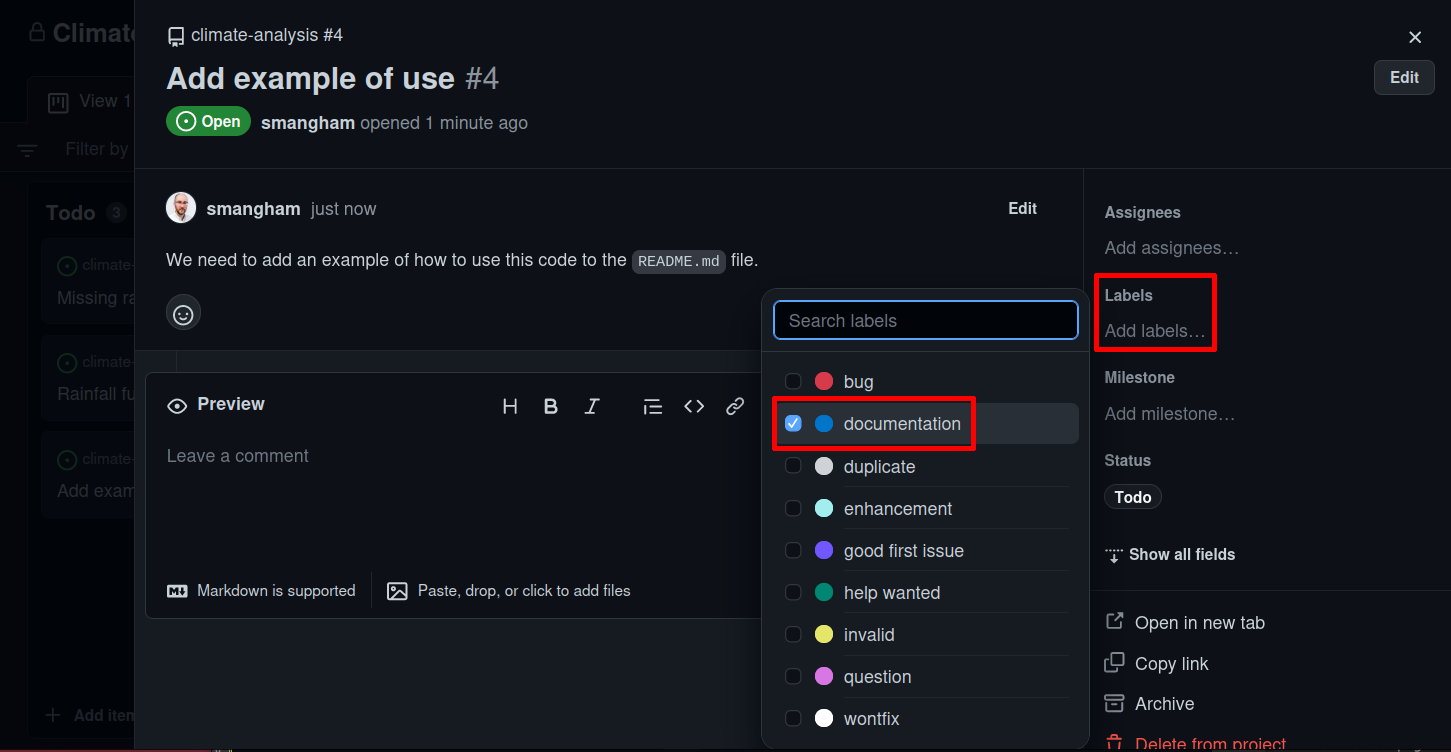 Select the documentation label