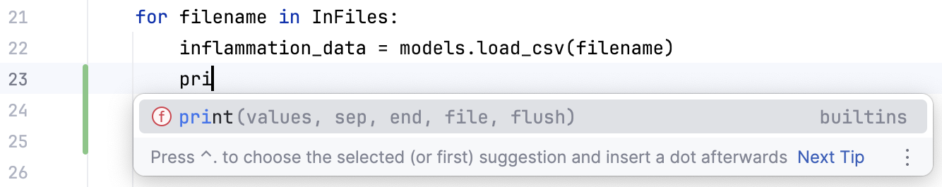 Code Completion Functionality in PyCharm
