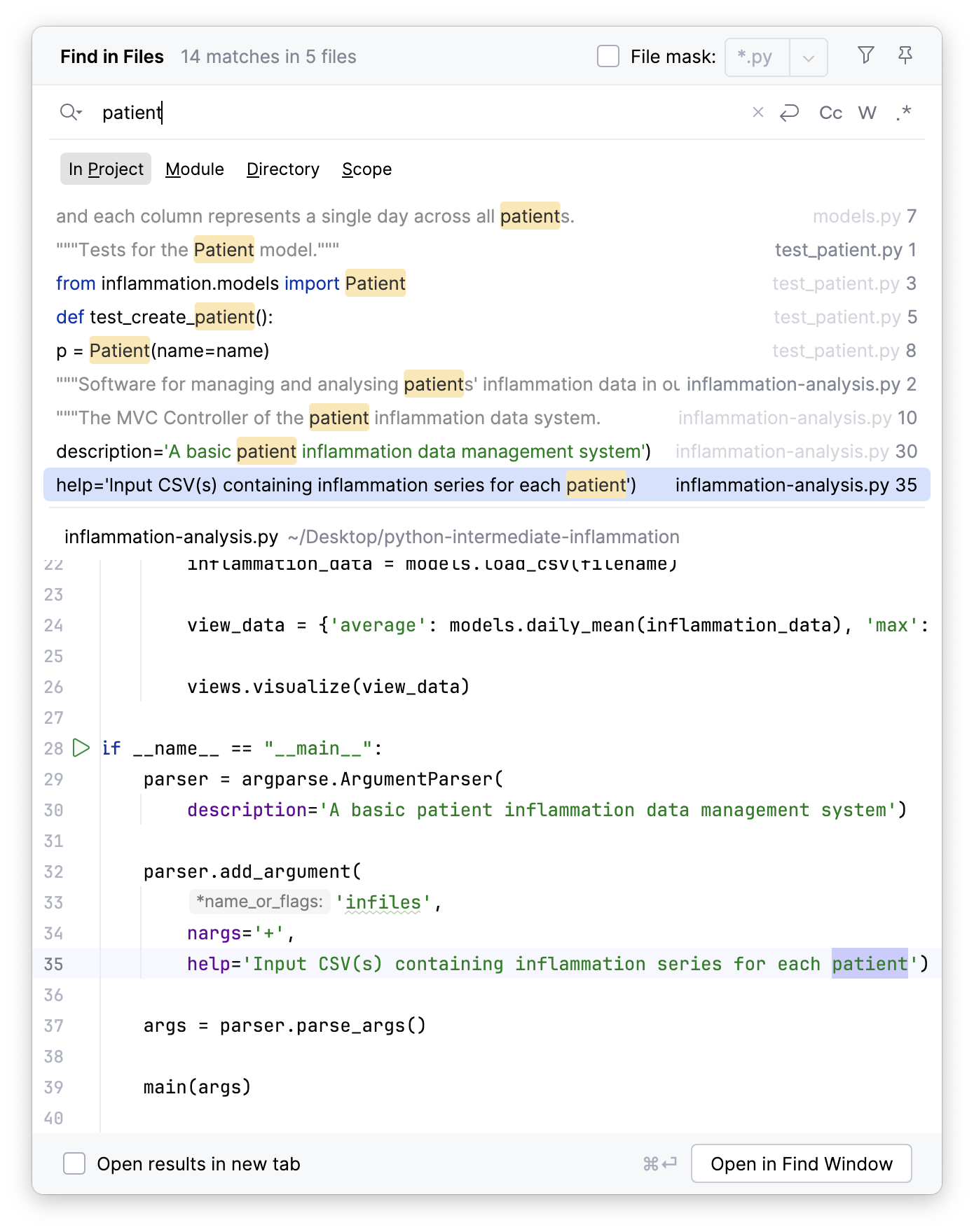 Code Search Functionality in PyCharm