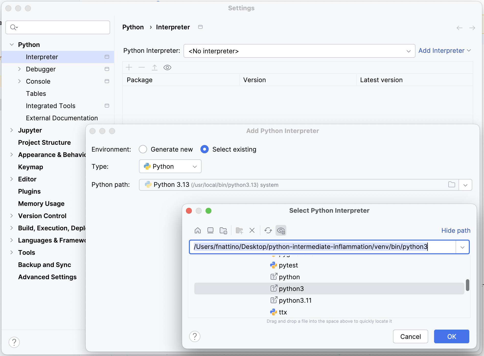 Configuring Python Interpreter in PyCharm