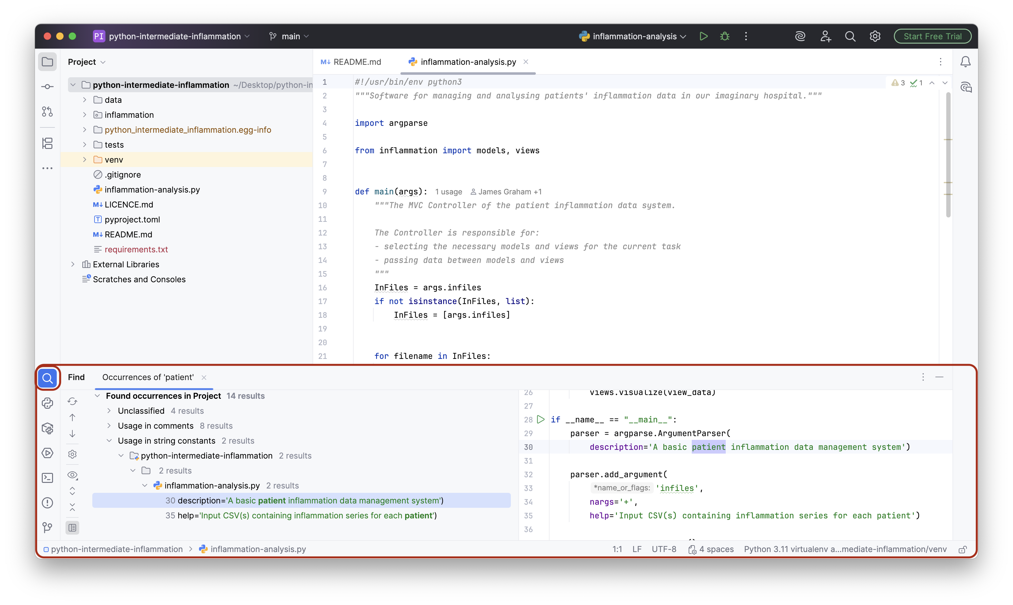 Code Search Functionality in PyCharm