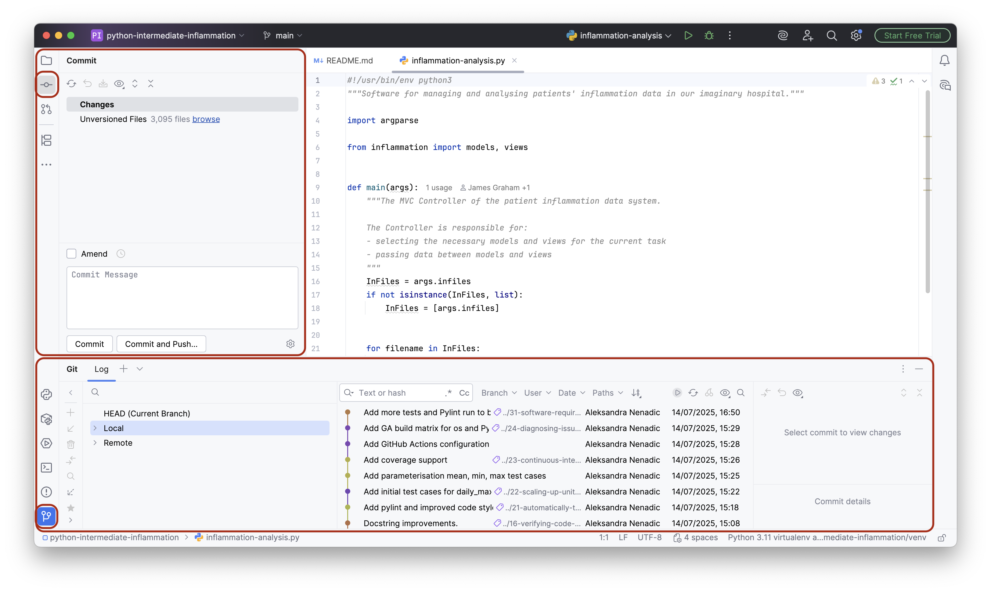Version Control Functionality in PyCharm