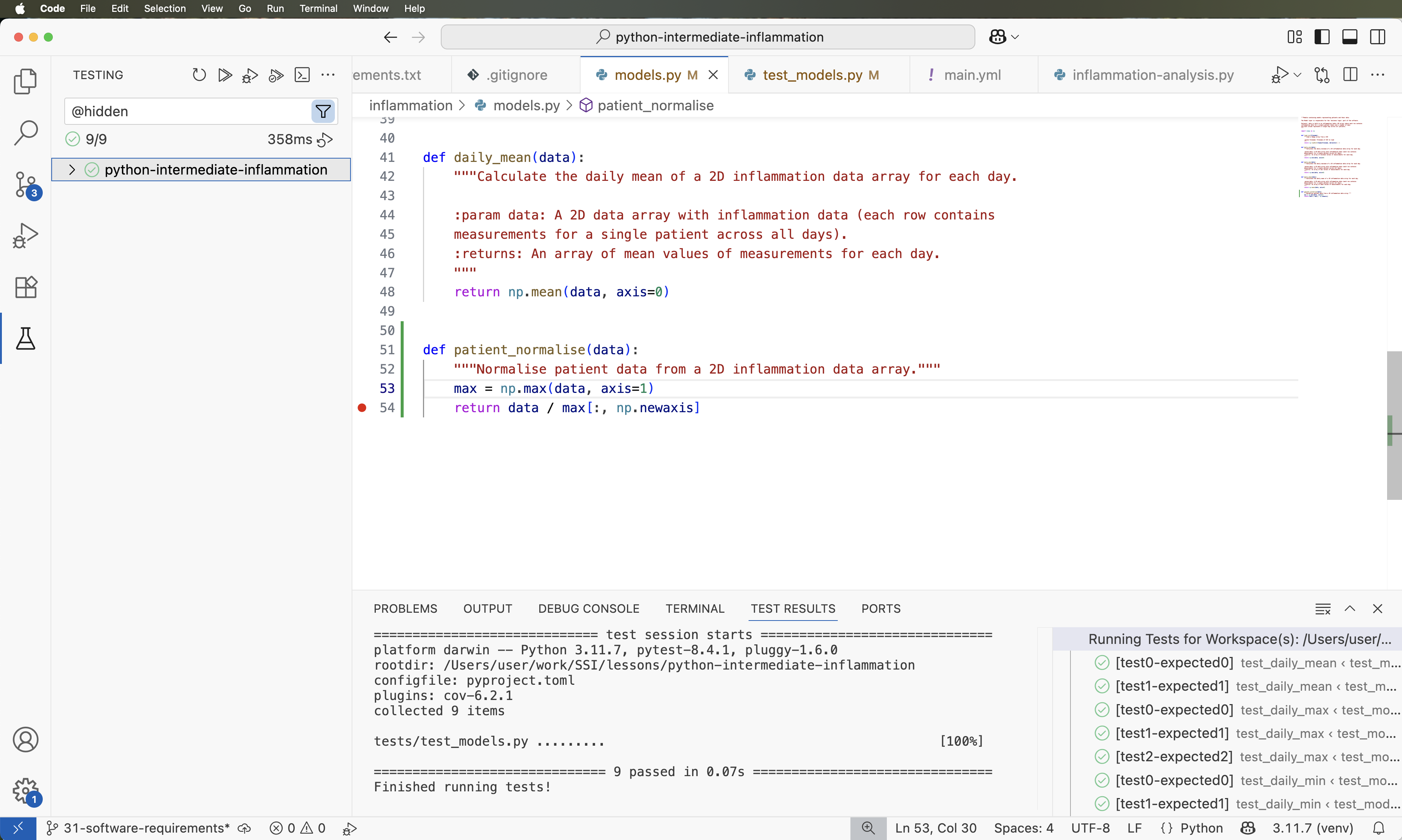 All tests in VS Code are successful