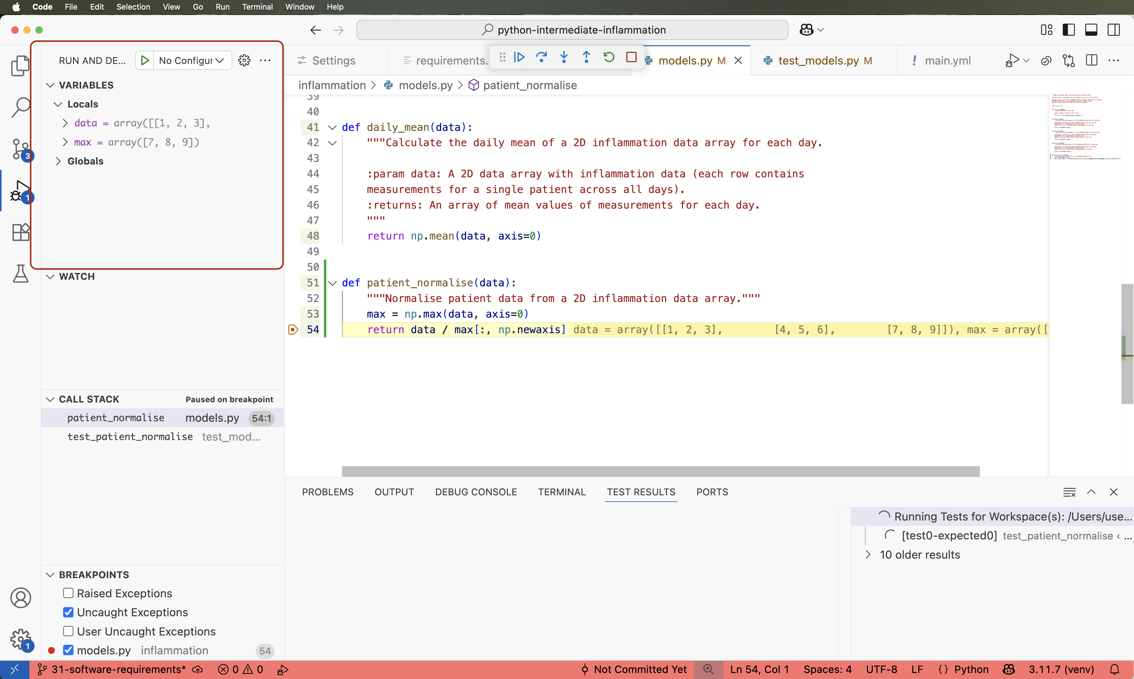 Debugging in VS Code - Variable values