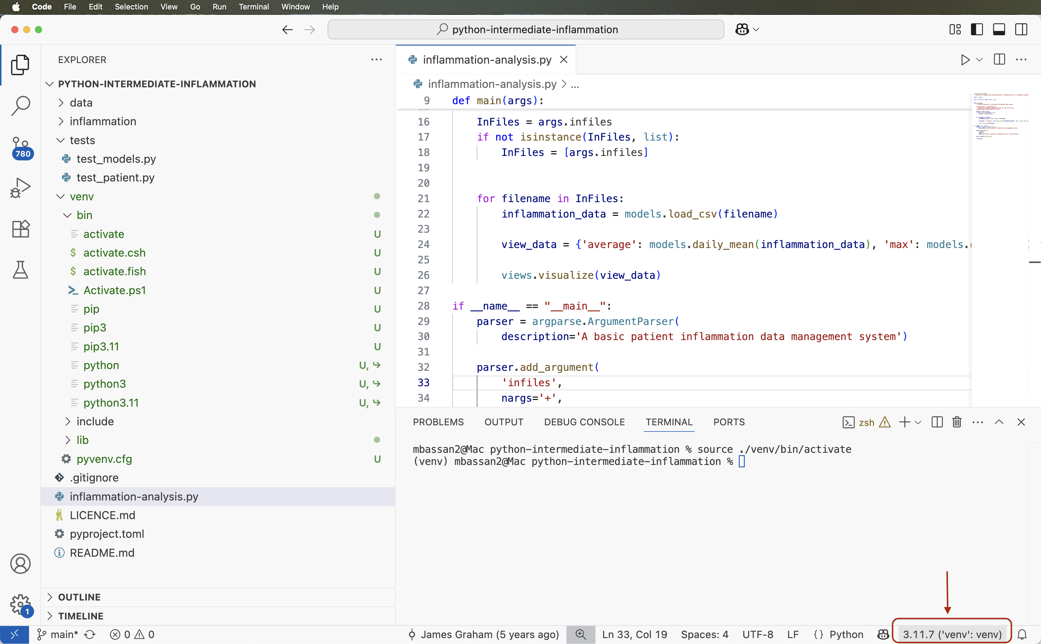 Showing interpreter status in VS Code status bar