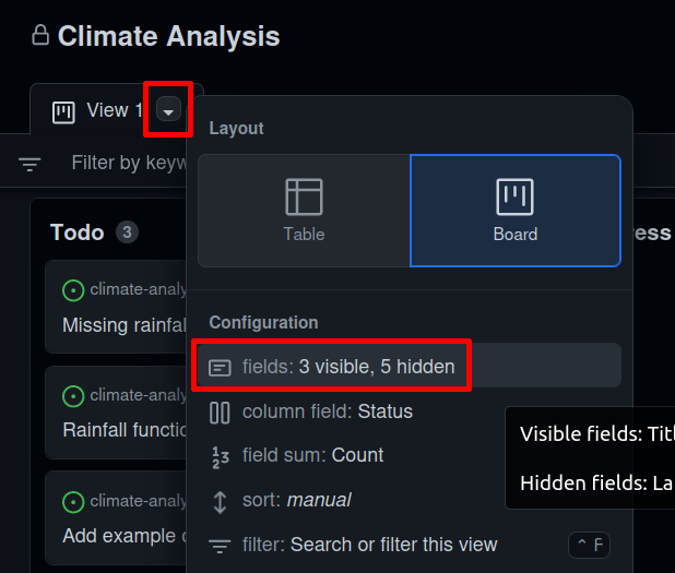 Filtering project board info