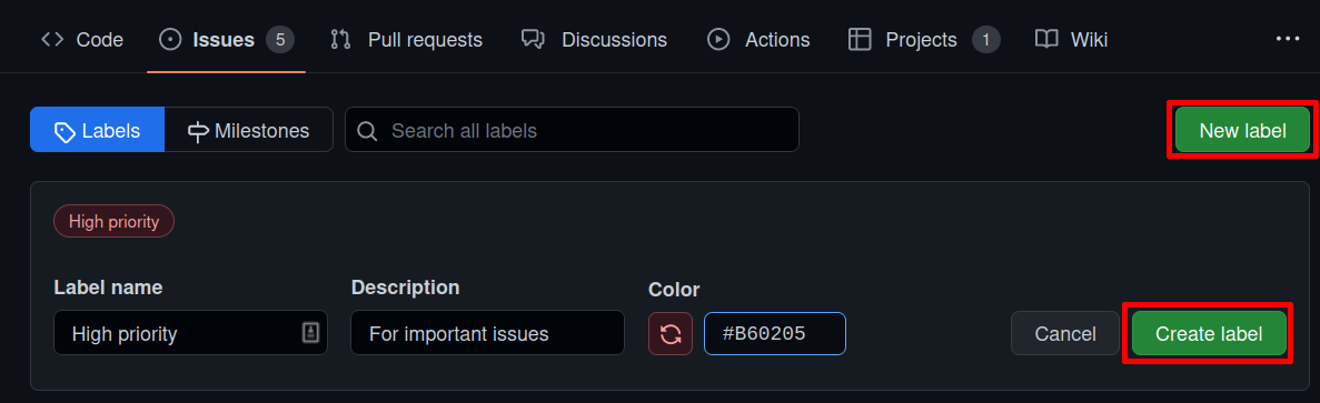 New label button