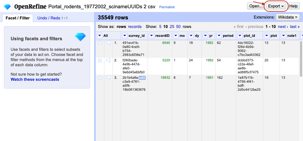 OpenRefine Export Data