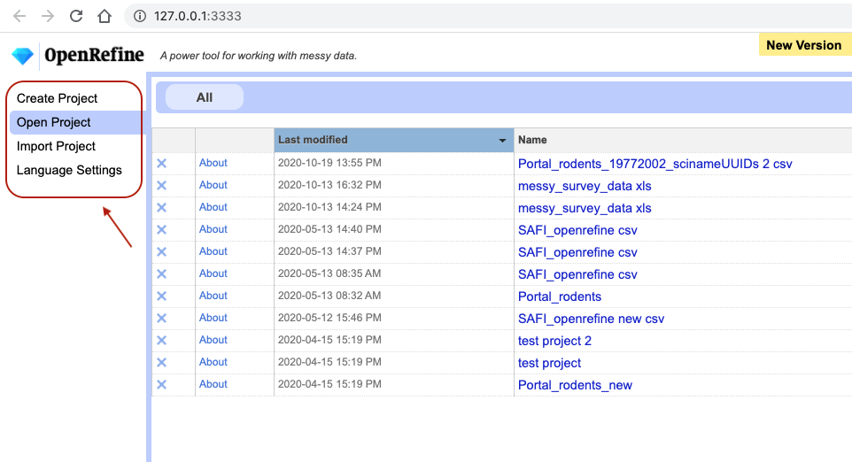 OpenRefine Open Project