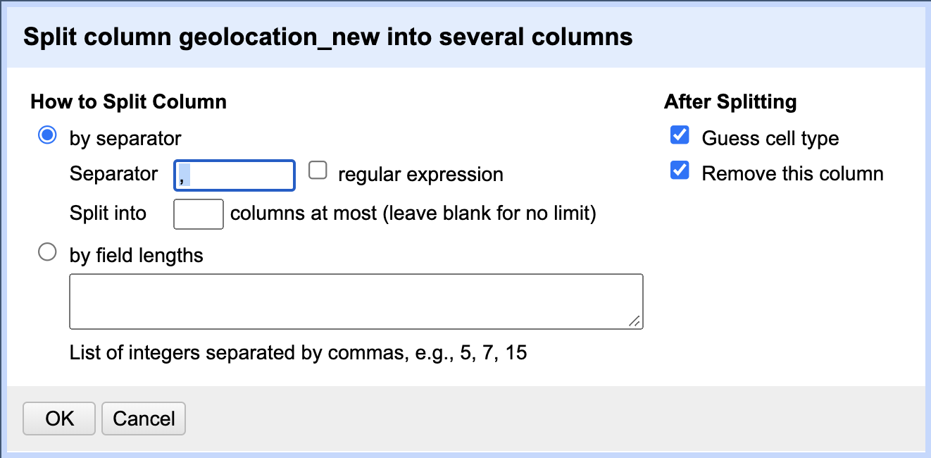 Splitting column using a separator